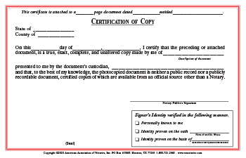 Washington Certified Copy Notarial Certificate Pad